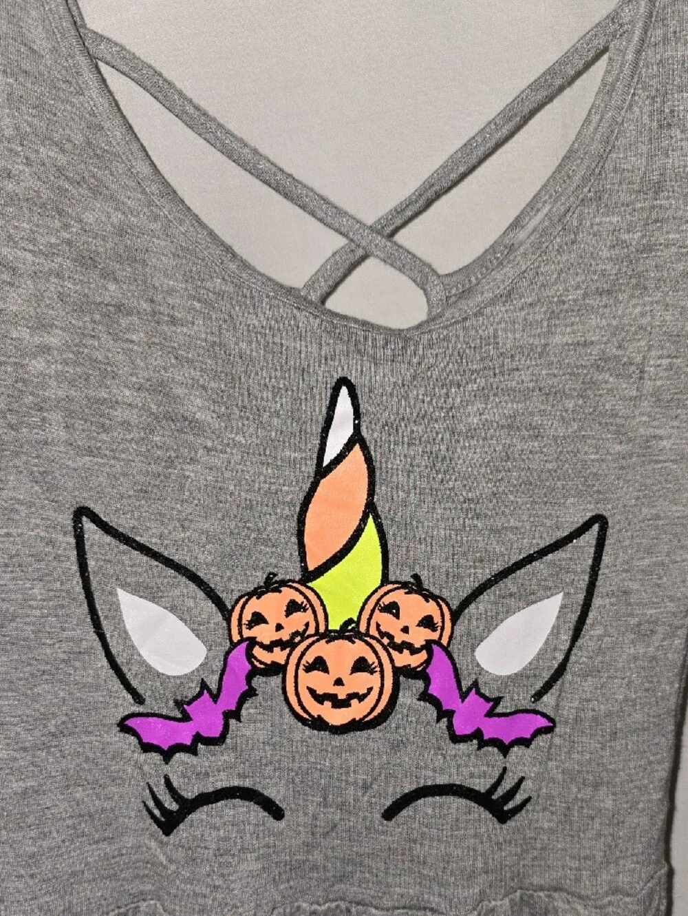 Justice Gray Knit Dress with Halloween Unicorn Pumpkin Graphic